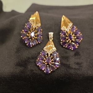 Amethyst, Silver Post And brass Jewelry Set